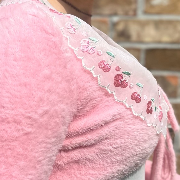 For Love & Lemons sweet cherry Crop Cardigan Fuzzy Sweater Sweet Cherry cherries - Picture 9 of 9